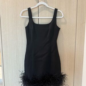Michael Kors Black Mini Dress with Feather Trim